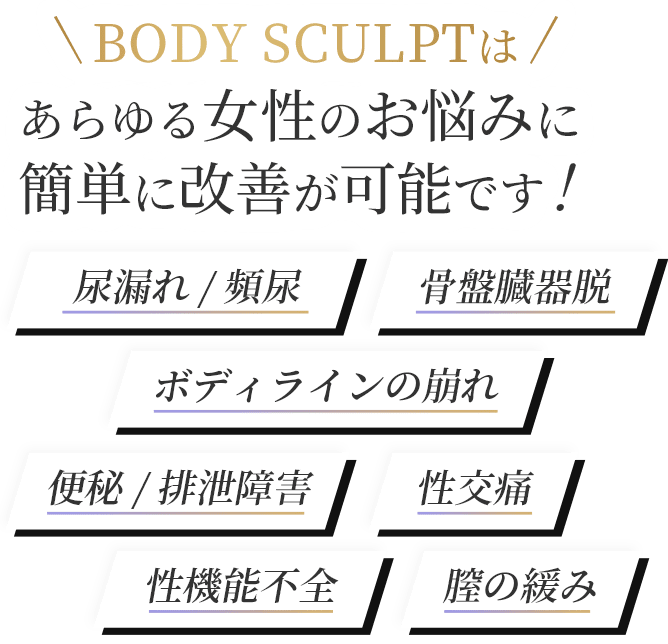 BODY SCULPTはあらゆる女性のお悩みに簡単に改善が可能です